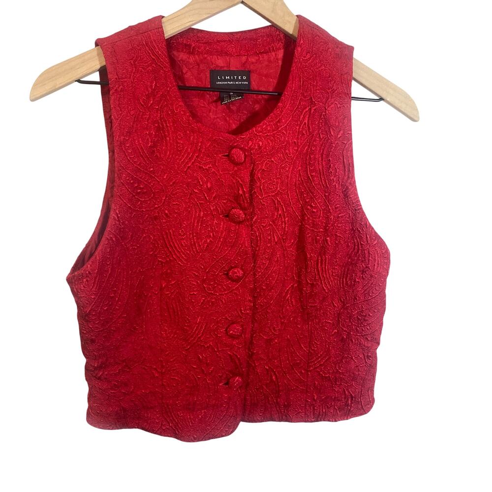 The Limited Vintage Red Jacquard Button Down Vest Waistcoat Wool Blend Sz S